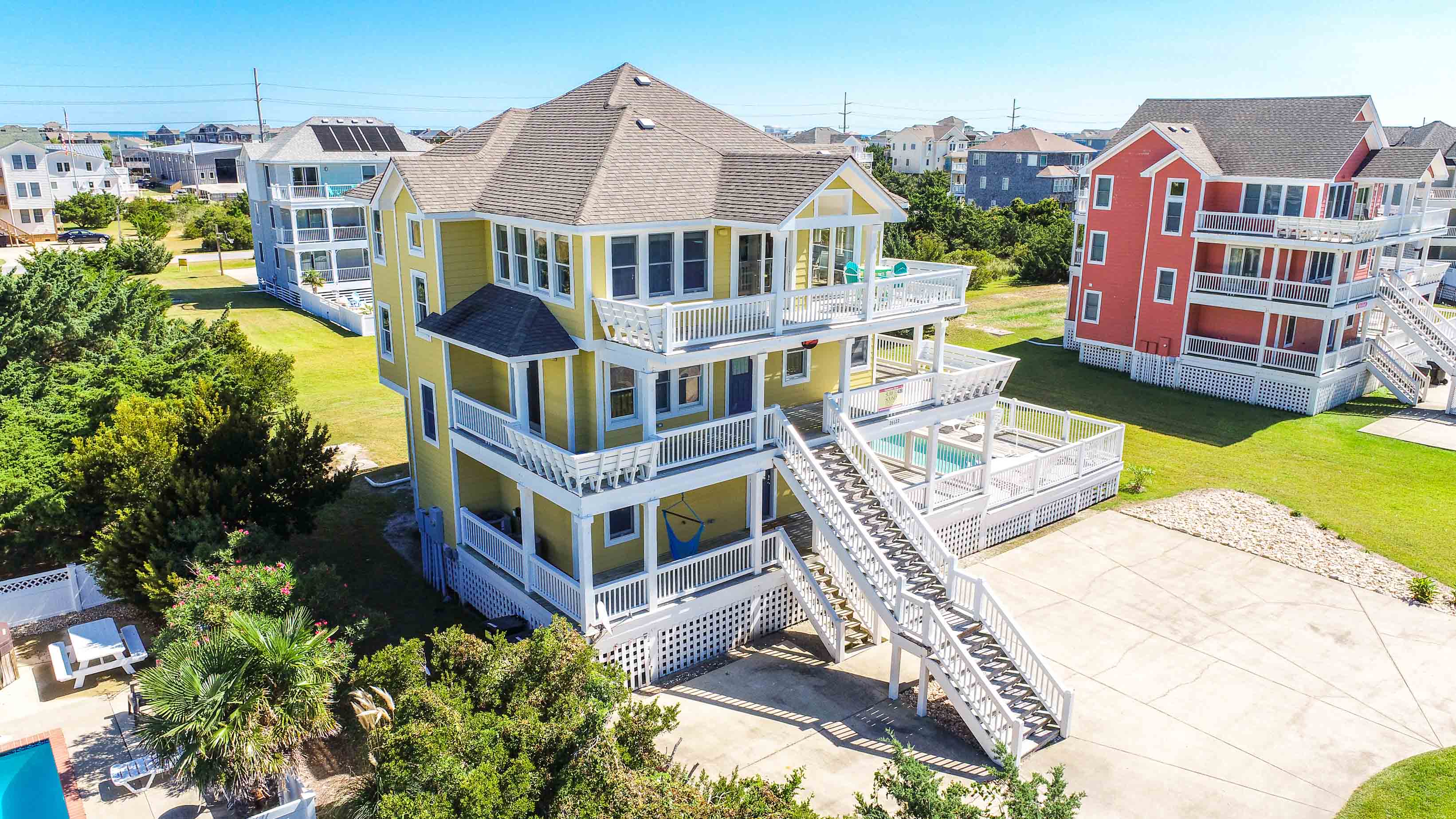 Surf Or Sound Realty 439 Calypso Exterior Drone Front View Left Side 3361089